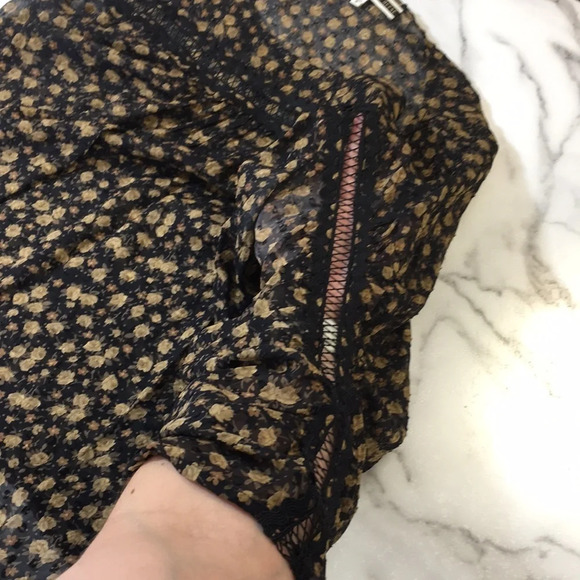 Tracy Reese Brown Black Floral Silk Blouse Womens Medium‎ Long Sleeve Sheer - Picture 11 of 11